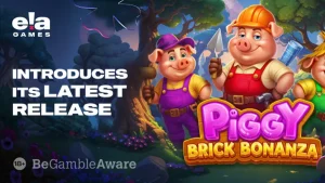 Tampilan visual slot Piggy Brick Bonanza dengan tema bangunan dan babi