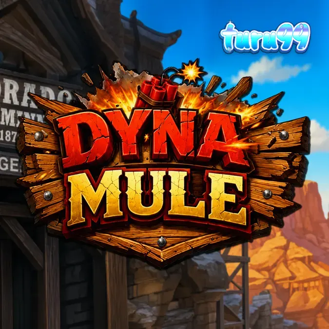 Tampilan visual slot Dyna Mule dengan latar belakang tambang dan simbol-simbol yang dinamis