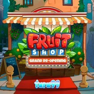 Tampilan visual cerah dari permainan slot Fruit Shop Grand Re-Opening dengan simbol buah ikonik